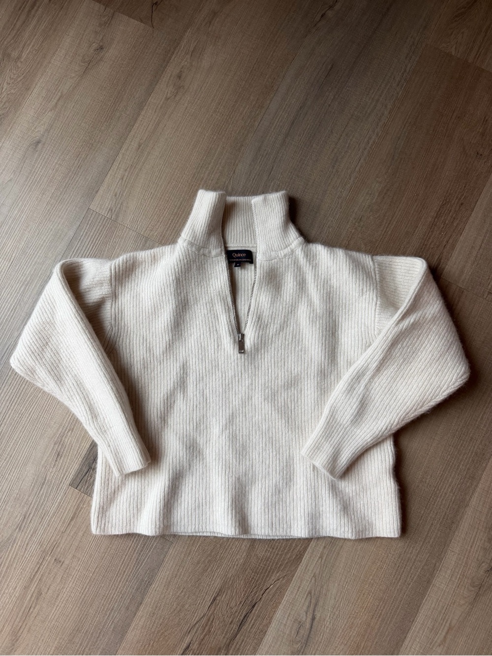 Quince Cream Ribbed Half-Zip Cashmere Sweater